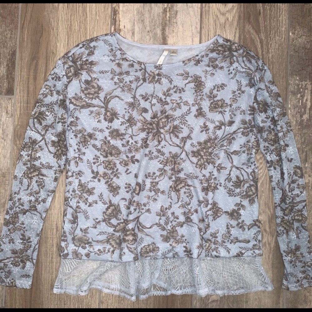 LC LAUREN CONRAD Sweater Floral Knit Lace Hemline